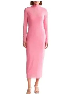 AFRM Pink Turtleneck Maxi Bodycon Sheer Dress Size L
